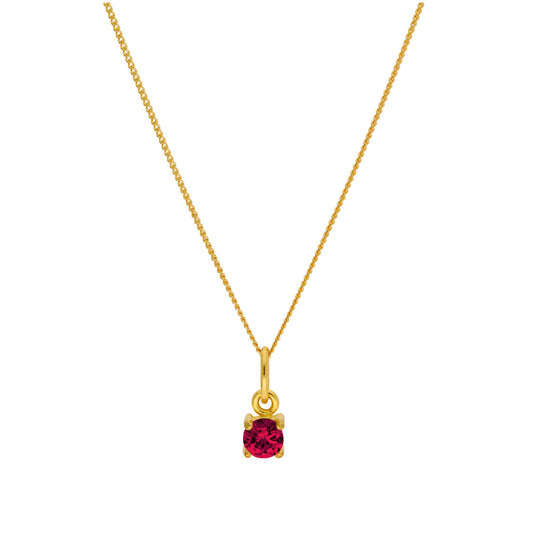 Gold Plated Sterling Silver 4mm Ruby CZ Birthstone Necklace 14-32 Inches