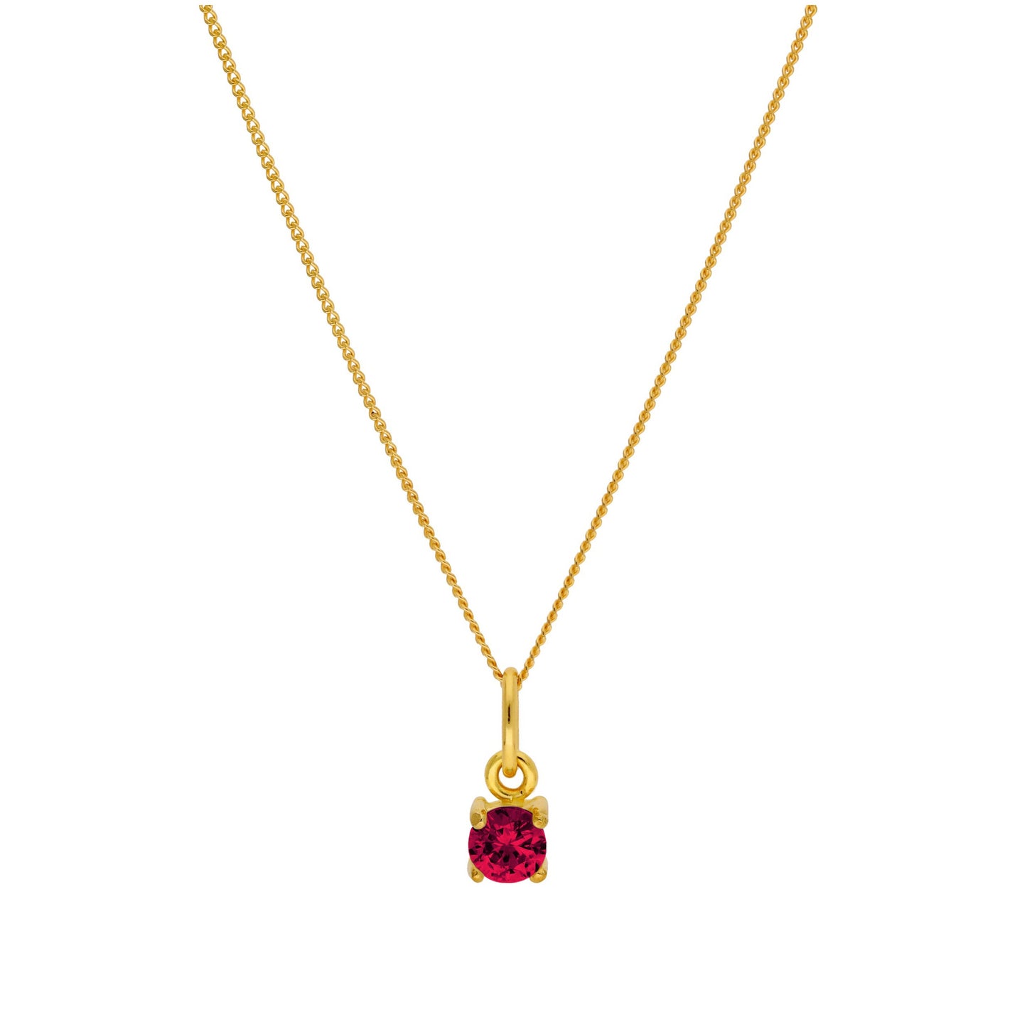 Gold Plated Sterling Silver 4mm Ruby CZ Birthstone Necklace 16-32 Inches