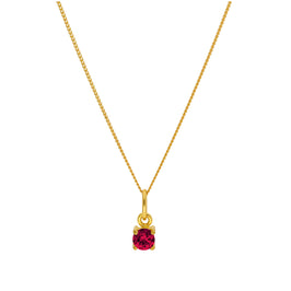 Gold Plated Sterling Silver 4mm Ruby CZ Birthstone Necklace 16-32 Inches