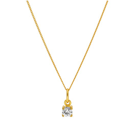 Gold Plated Sterling Silver 4mm Clear CZ Birthstone Claw Necklace 14 - 16 Inches