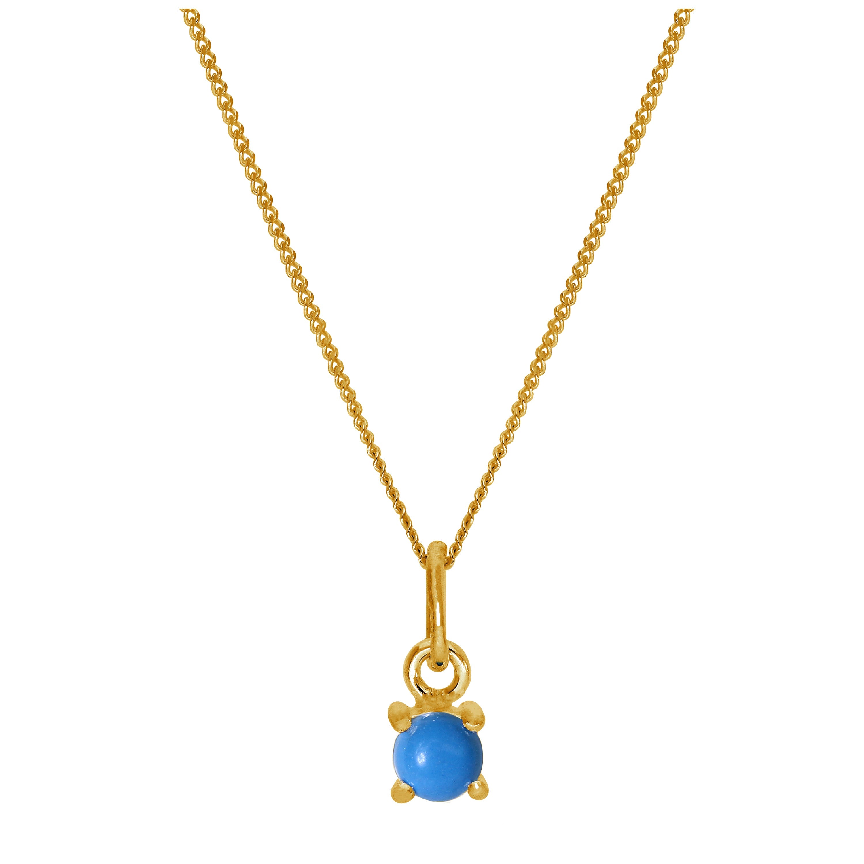 Gold Plated Sterling Silver 4mm Turquoise Birthstone Claw Necklace 14 - 16 Inches