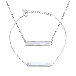 Sterling Silver Mother of Pearl Bar Bracelet & Necklace Set