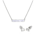 Sterling Silver Domed Mother of Pearl Stud Earrings & 18 Inch Bar Necklace Set