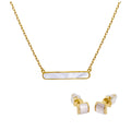 Gold Plated Sterling Silver Domed Mother of Pearl Stud Earrings & 18 Inch Bar Necklace Set