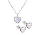 Sterling Silver Mother of Pearl Heart Stud Earrings & 18 Inch Necklace Set