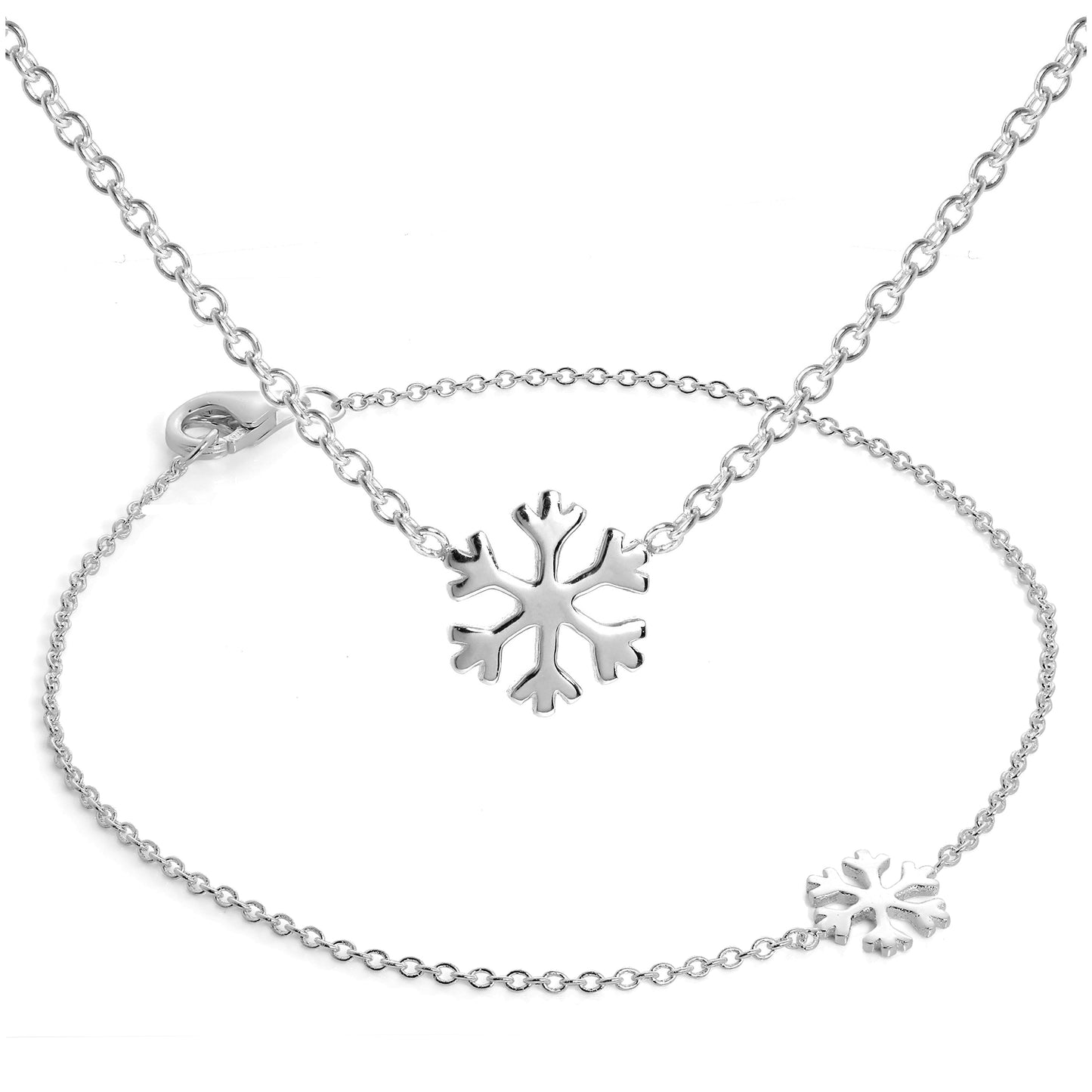 Sterling Silver 7 Inch Snowflake Bracelet & 18 Inch Necklace Set