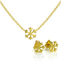 Gold Plated Sterling Silver Snowflake Stud Earrings & 18 Inch Necklace Set
