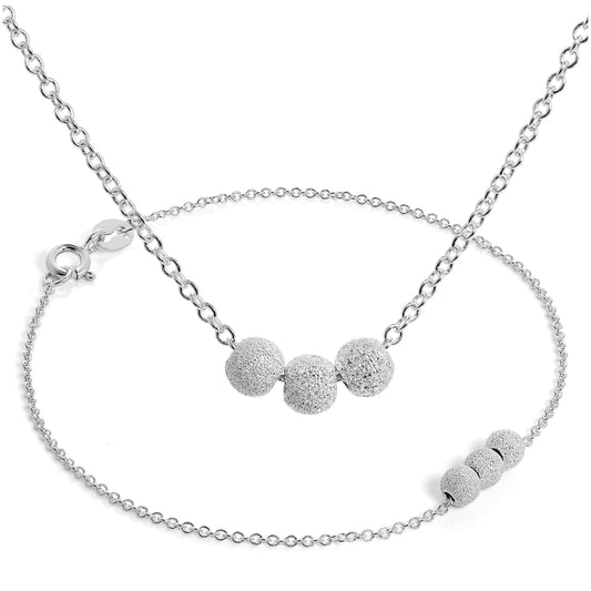 Sterling Silver Triple Snowball Bracelet & Necklace Set