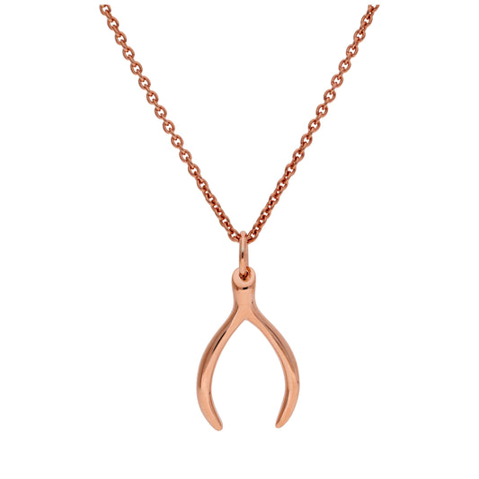 Rose Gold Plated Sterling Silver Wishbone Necklace 16 - 24 Inches