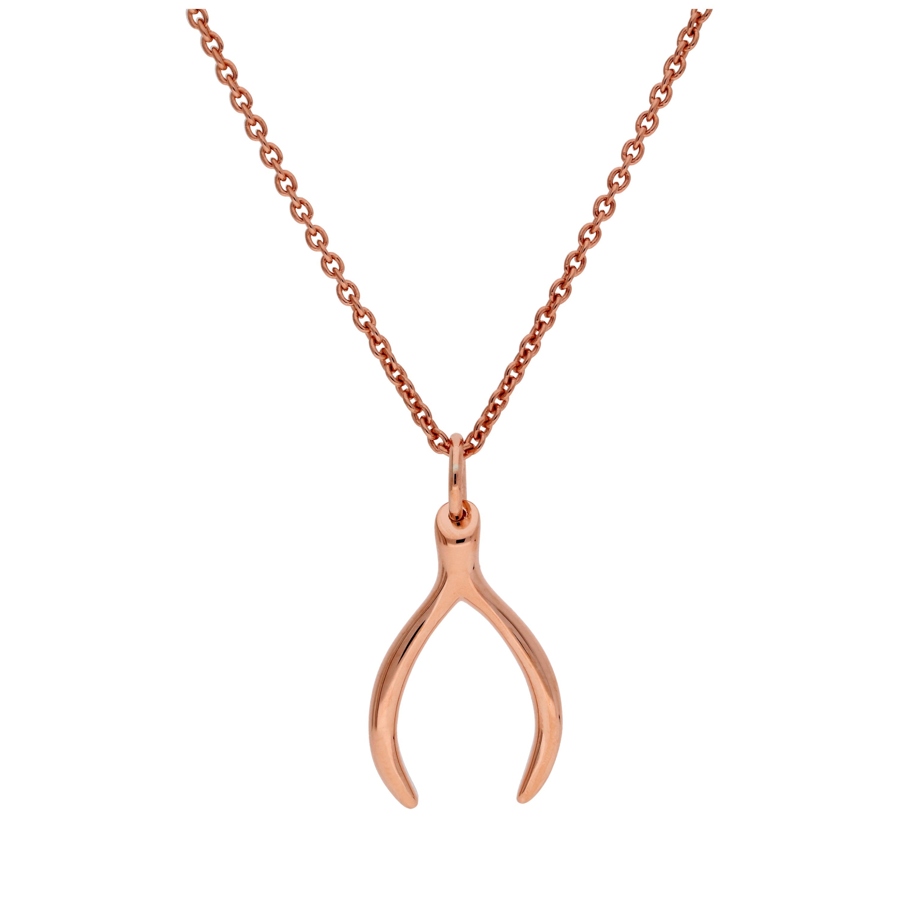 Rose Gold Plated Sterling Silver Wishbone Necklace 16 - 24 Inches