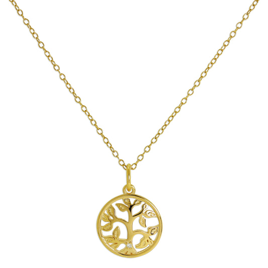 Vergoldet Sterlingsilber & Echt Diamant Lebensbaum Halskette 14 - 56cm