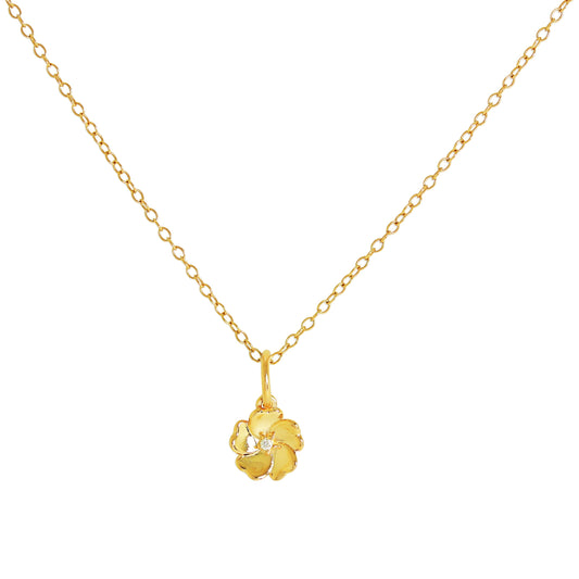 Gold Plated Sterling Silver & Genuine Diamond Flower Necklace 14 - 22 Inches
