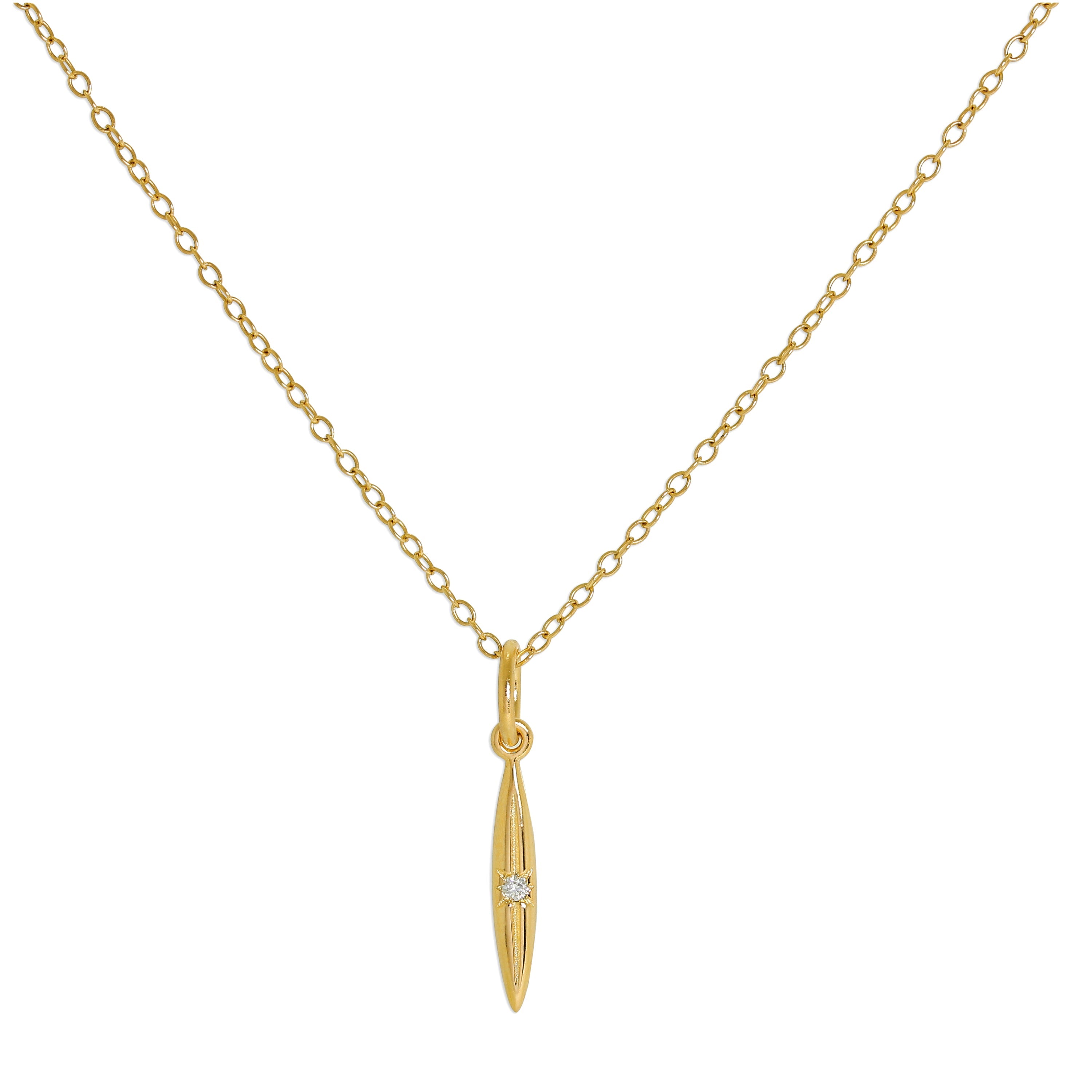 Gold Plated Sterling Silver & Genuine Diamond Spike Pendant Necklace 14 - 22 Inches