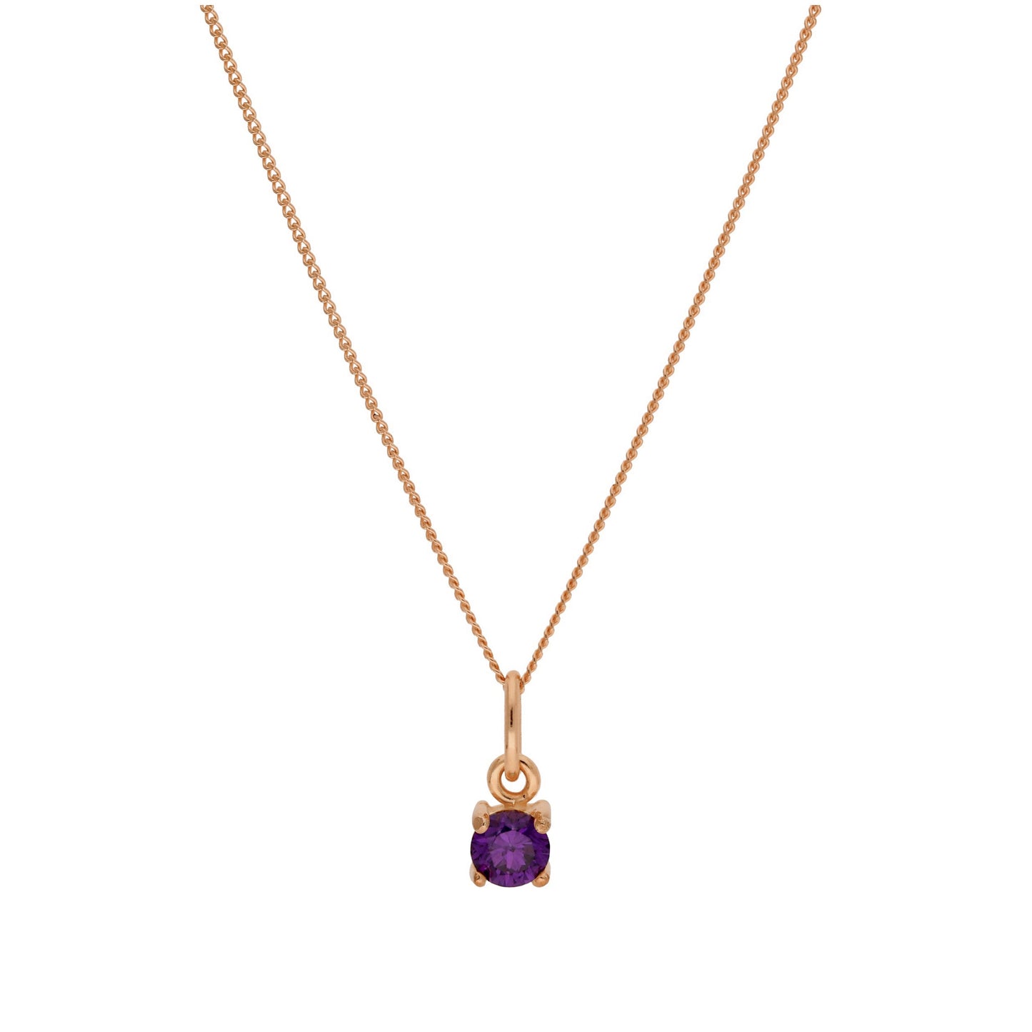 Rose Gold Plated Sterling Silver Amethyst CZ February Necklace 14 - 32 Inches