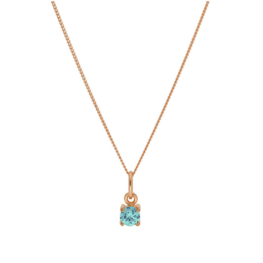 Rose Gold Plated Sterling Silver Aquamarine CZ March Necklace 14 - 32 Inches