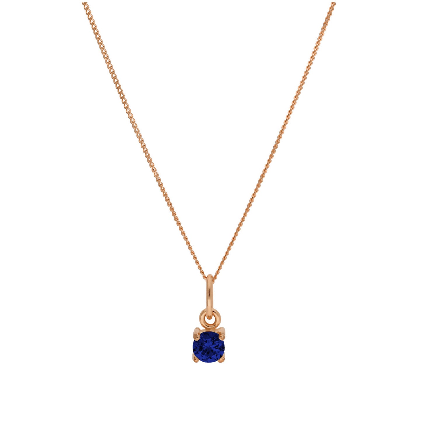 Rose Gold Plated Sterling Silver Sapphire CZ Birthstone Necklace 14 - 32 Inches