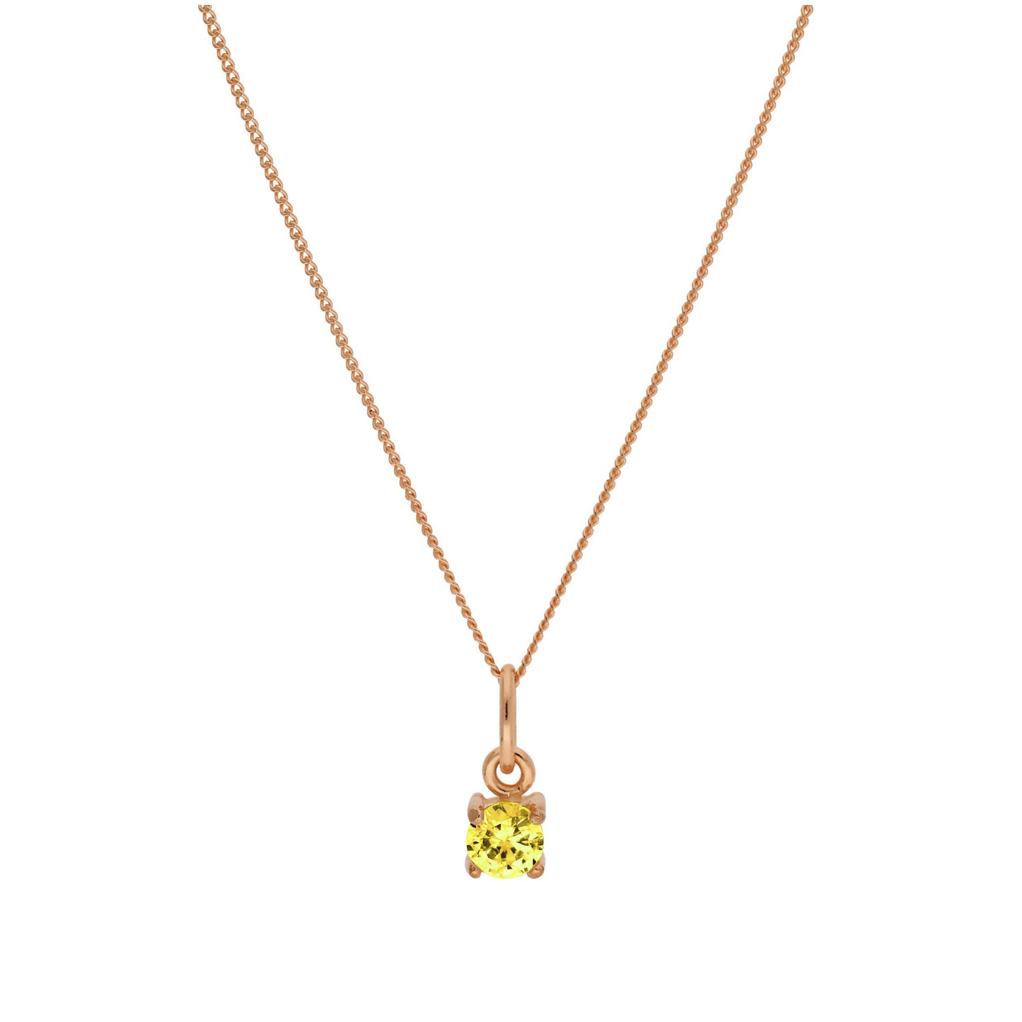 Rose Gold Plated Sterling Silver Citrine CZ Birthstone Necklace 14 - 32 Inches