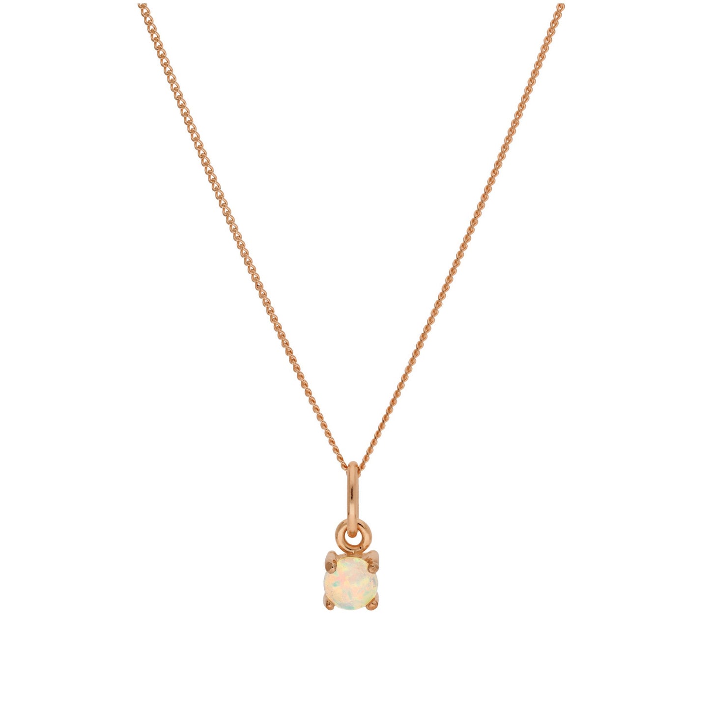 Rose Gold Plated Sterling Silver Opal CZ Birthstone Necklace 14 - 32 Inches