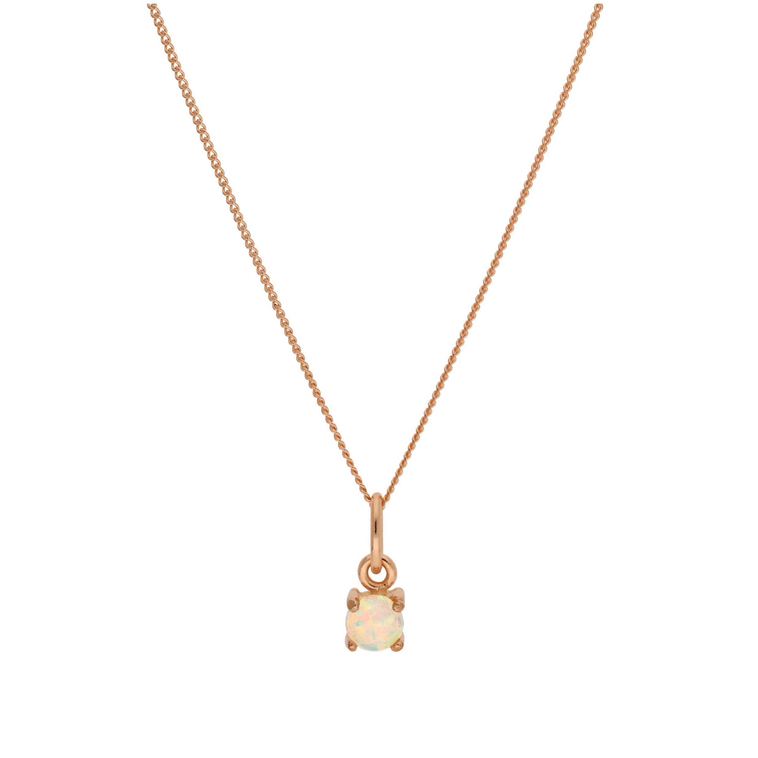 Rose Gold Plated Sterling Silver Opal CZ Birthstone Necklace 14 - 32 Inches