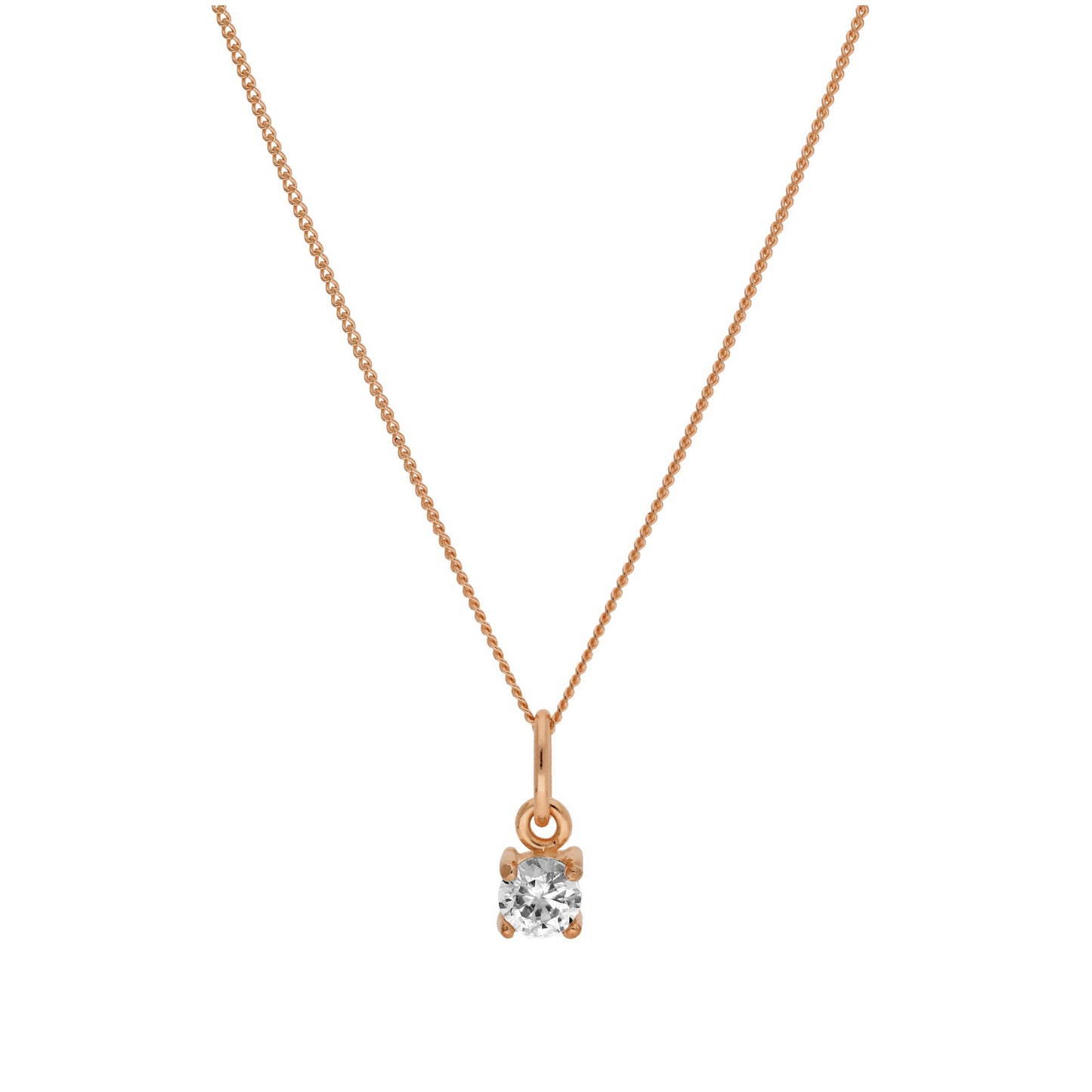 Rose Gold Plated Sterling Silver Clear CZ Birthstone Necklace 14 - 32 Inches