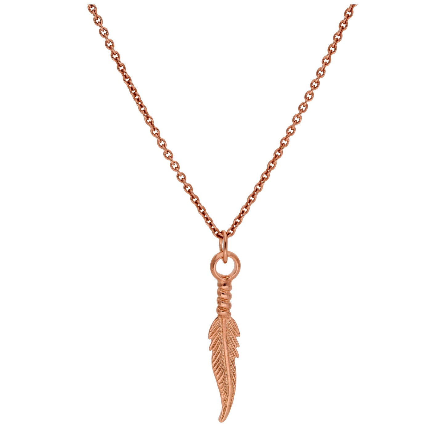 Rose Gold Plated Sterling Silver Feather Necklace 16 - 24 Inches