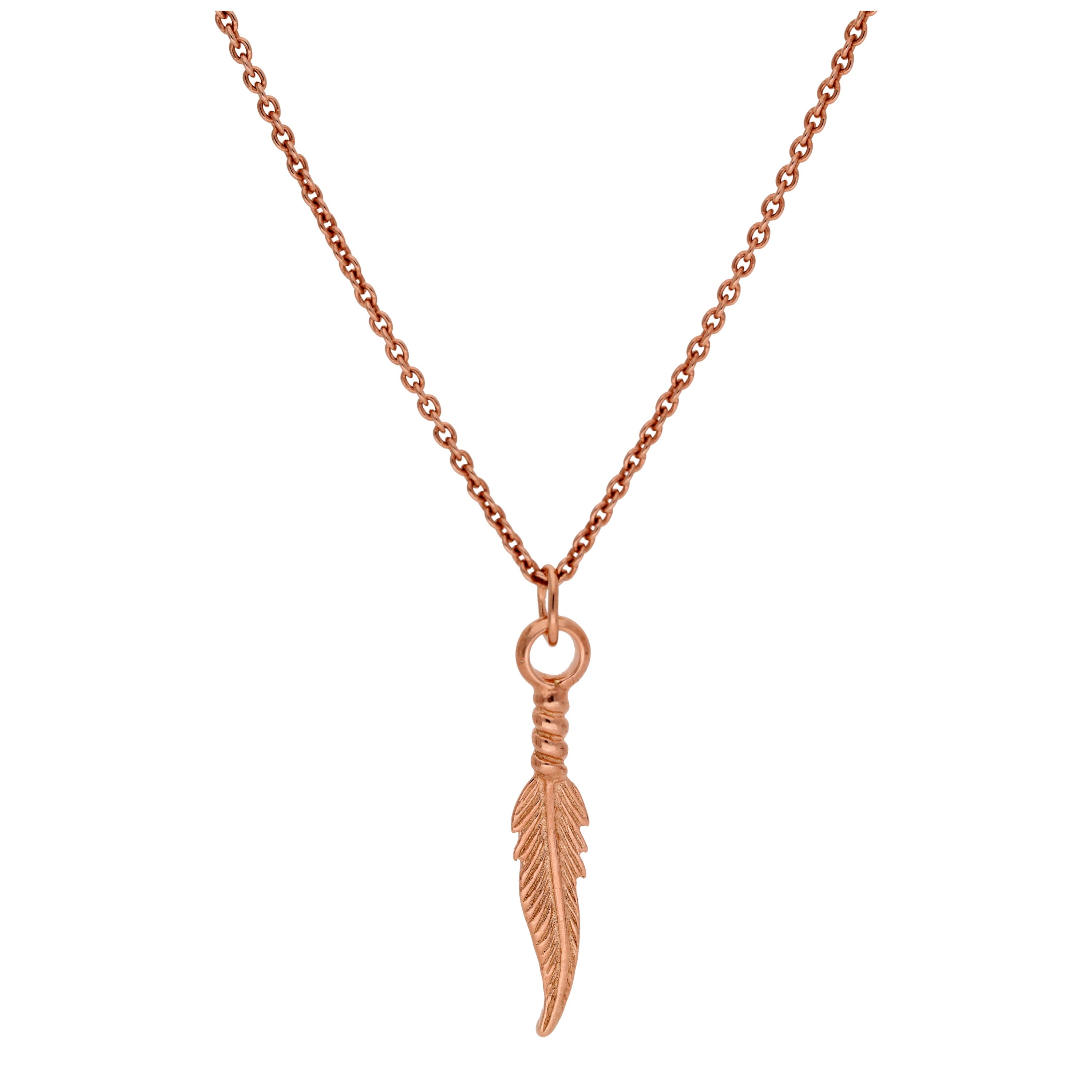 Rose Gold Plated Sterling Silver Feather Necklace 16 - 24 Inches