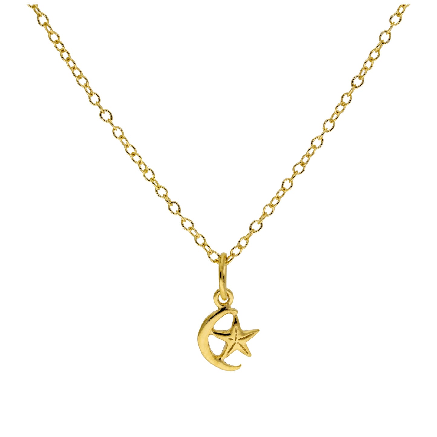 Gold Plated Tiny Sterling Silver Crescent Moon & Star Necklace 14 - 22 Inches