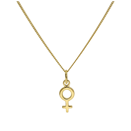 Gold Plated Small Sterling Silver Female Symbol Necklace 14 - 32 Inches