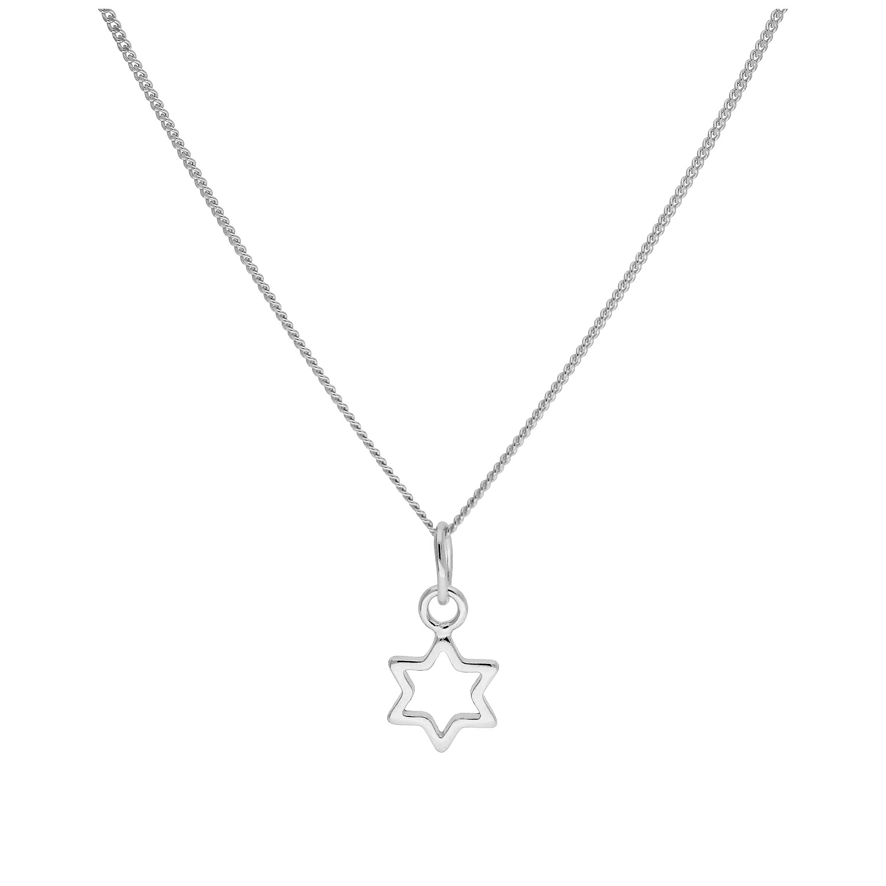 Tiny Sterling Silver Outline Star Necklace 14 - 32 Inches