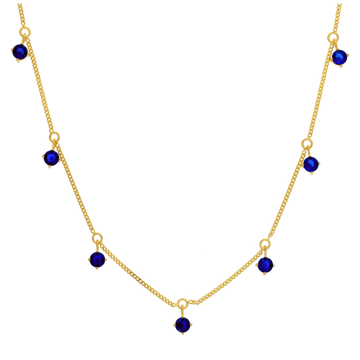 Gold Plated Sterling Silver Multi Sapphire CZ Necklace 16+2 Inches
