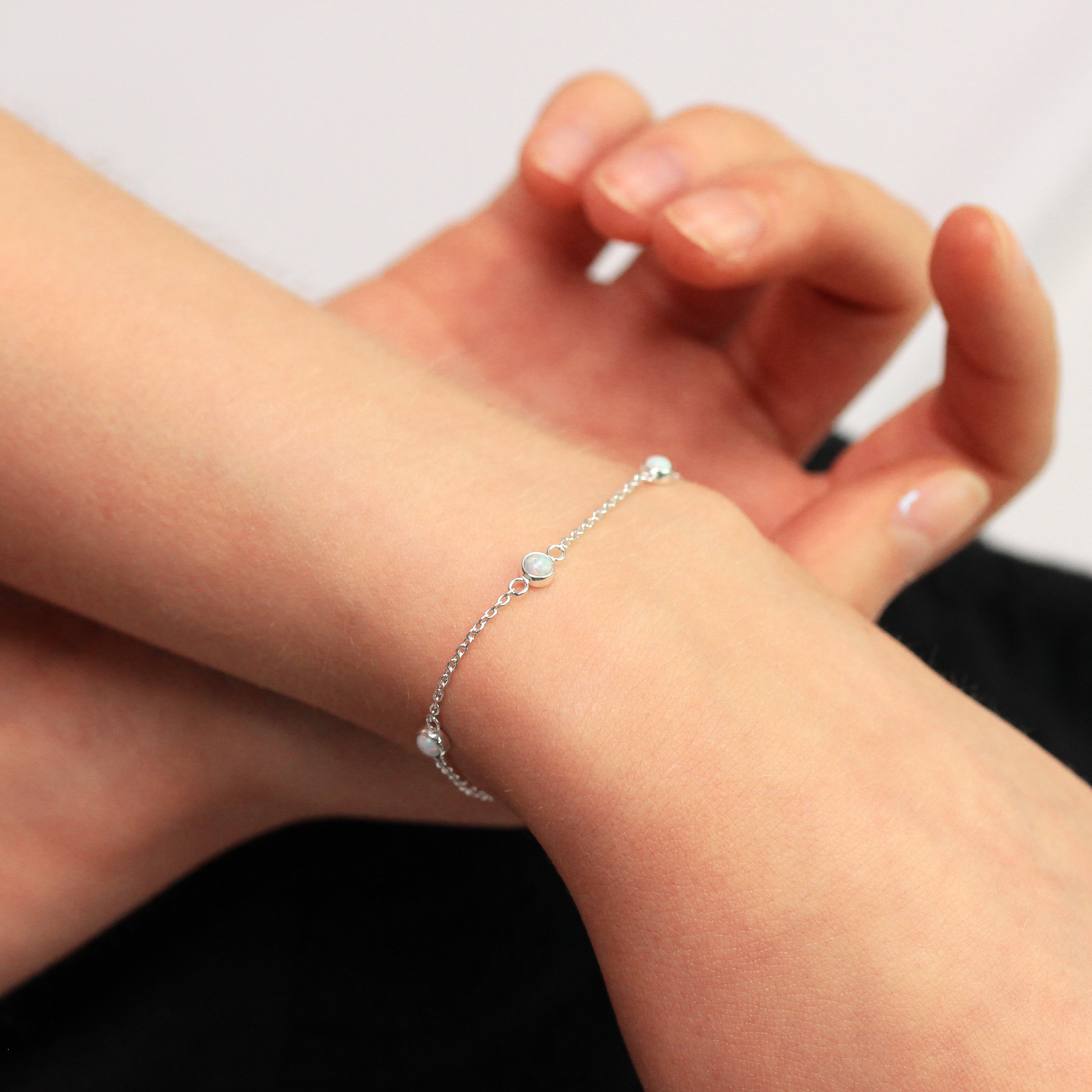 Sterling Silver Multi CZ Opal Birthstone Adjustable Bracelet