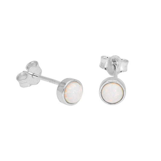 Sterling Silver CZ Opal Birthstone Rubover 4mm Stud Earrings