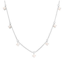 Sterling Silver Multi CZ Opal Birthstone Necklace 16+2 Inches