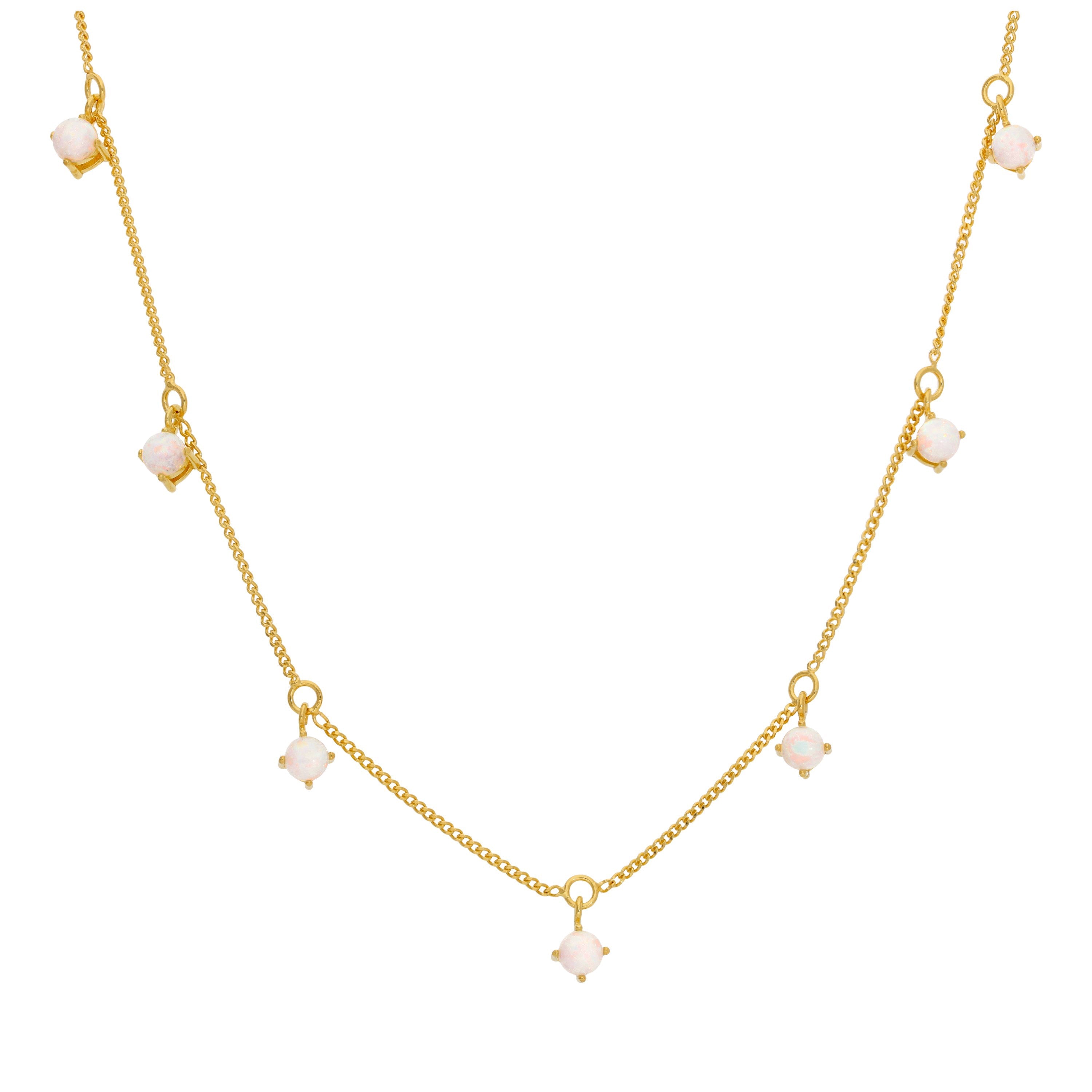 Gold Plated Sterling Silver Multi CZ Opal Necklace 16+2 Inches
