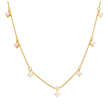 Gold Plated Sterling Silver Multi CZ Opal Necklace 16+2 Inches