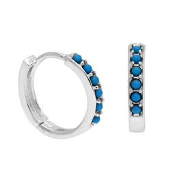 Sterling Silver Turquoise CZ Pave 15mm Huggie Hoop Earrings