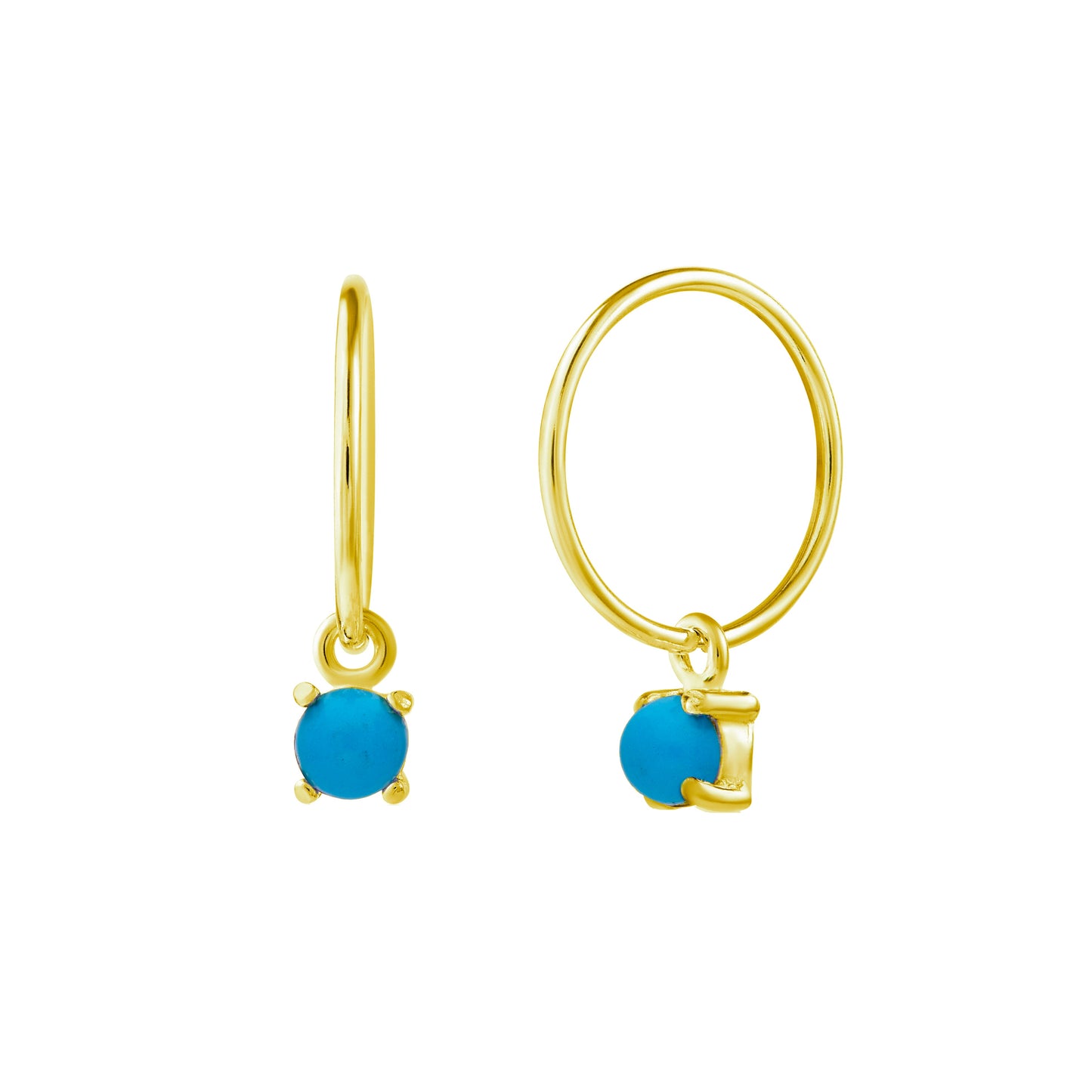 Gold Plated Sterling Silver Turquoise December Birthstone Charm Hoop Earrings