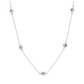 Sterling Silver Multi Aquamarine CZ March Birthstone Rub Over Necklace