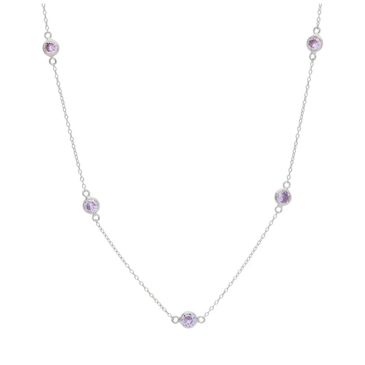 Sterling Silver Multi Alexandrite CZ Rub Over Necklace 16+2 Inches