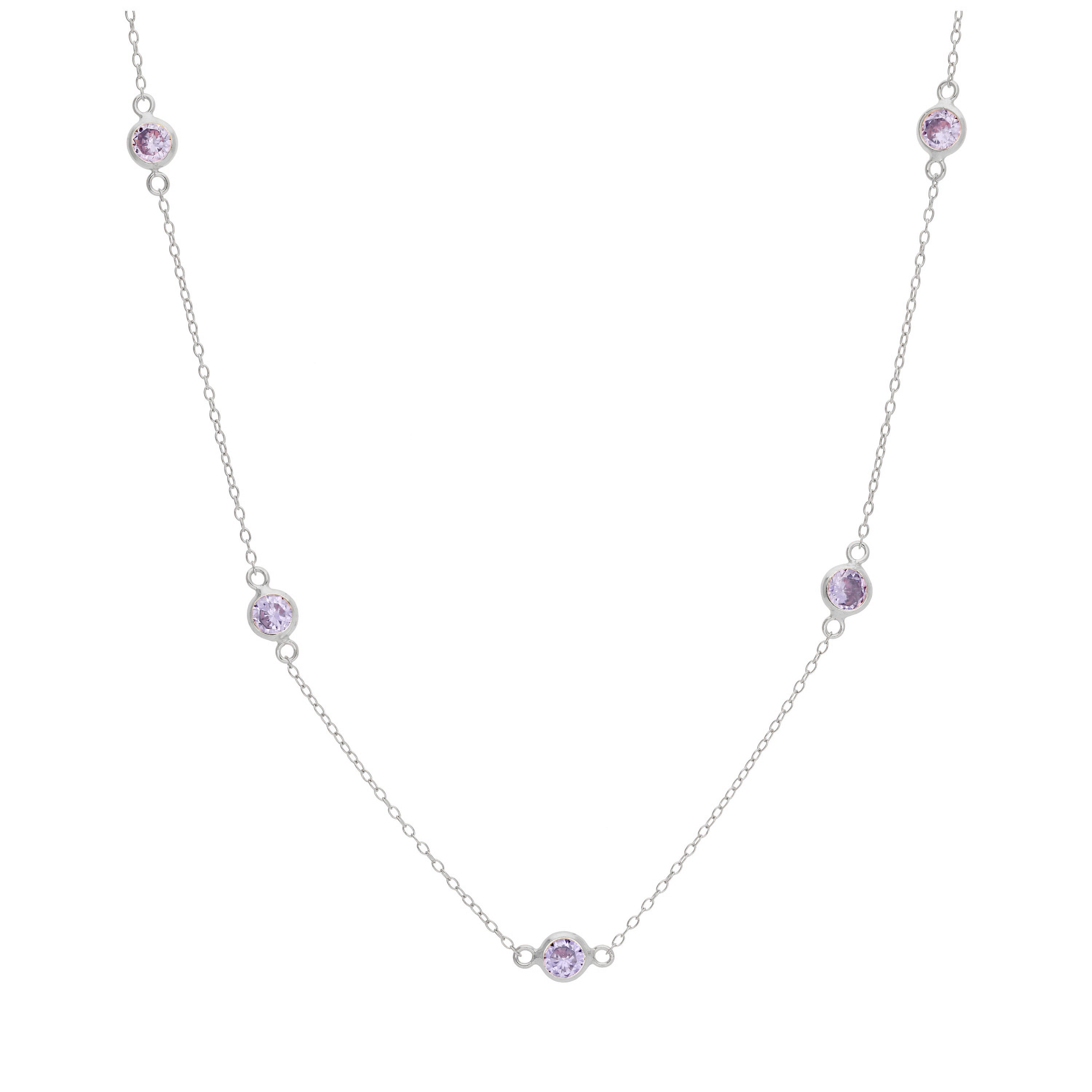 Sterling Silver Multi Alexandrite CZ Rub Over Necklace 16+2 Inches