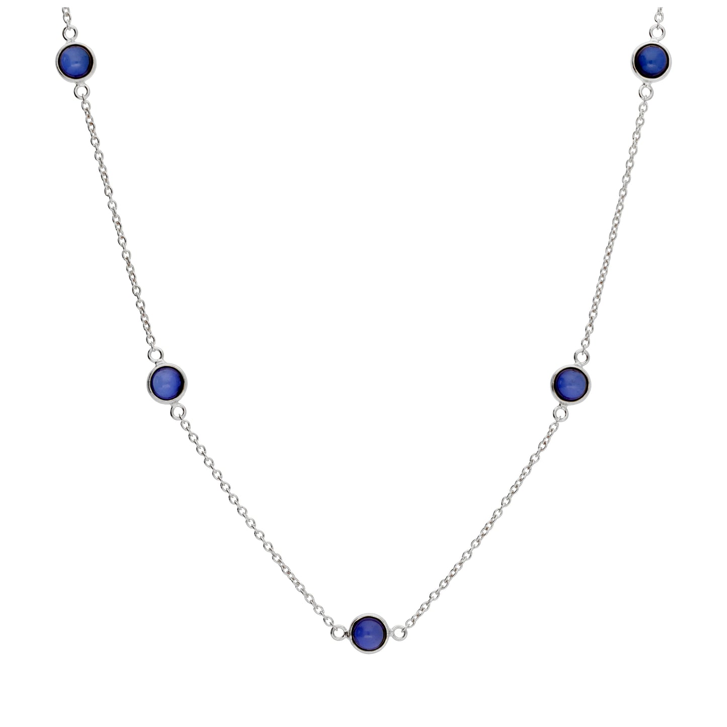 Sterling Silver Multi Sapphire CZ Rubover Necklace 16+2 Inch
