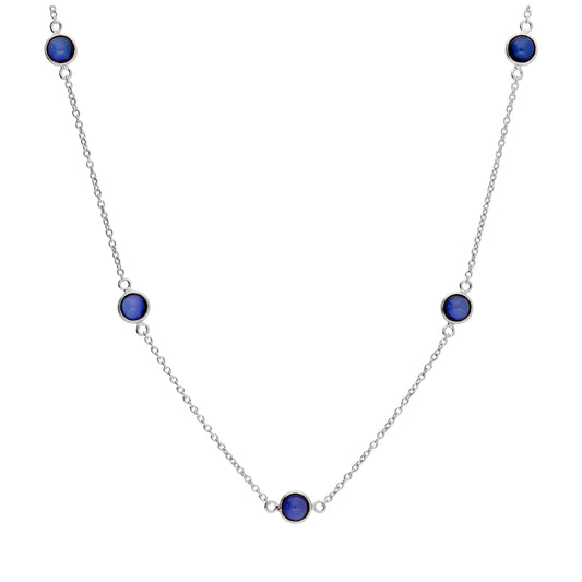 Sterling Silver Multi Sapphire CZ Rubover Necklace 16+2 Inch