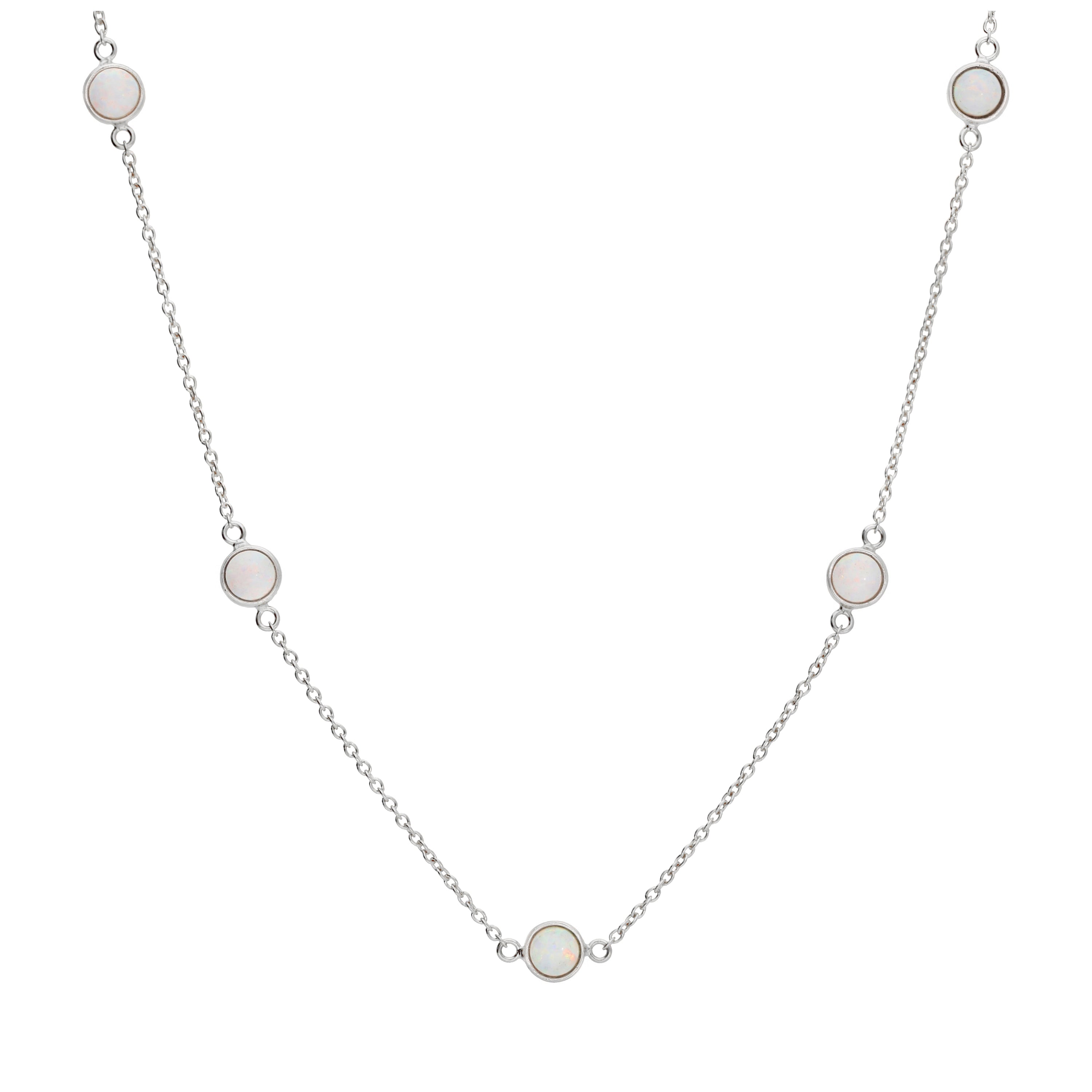 Sterling Silver Multi CZ Opal Rub Over Necklace 16+2 Inches