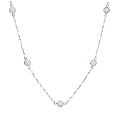 Sterling Silver Multi CZ Opal Rub Over Necklace 16+2 Inches