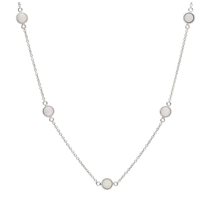 Sterling Silver Multi CZ Opal Rub Over Necklace 16+2 Inches