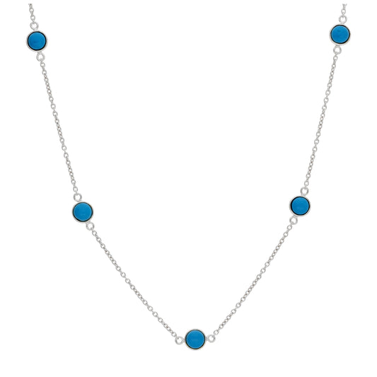 Sterling Silver Multi Turquoise Rub Over Necklace 16+2 Inches
