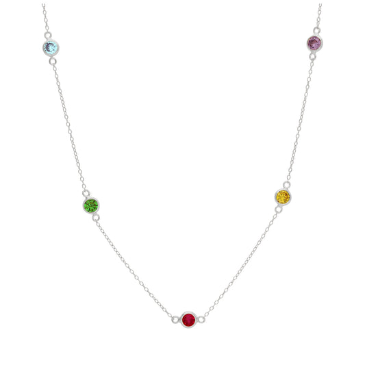 Sterling Silver Multi Rainbow CZ Rub Over Necklace 16+2 Inches