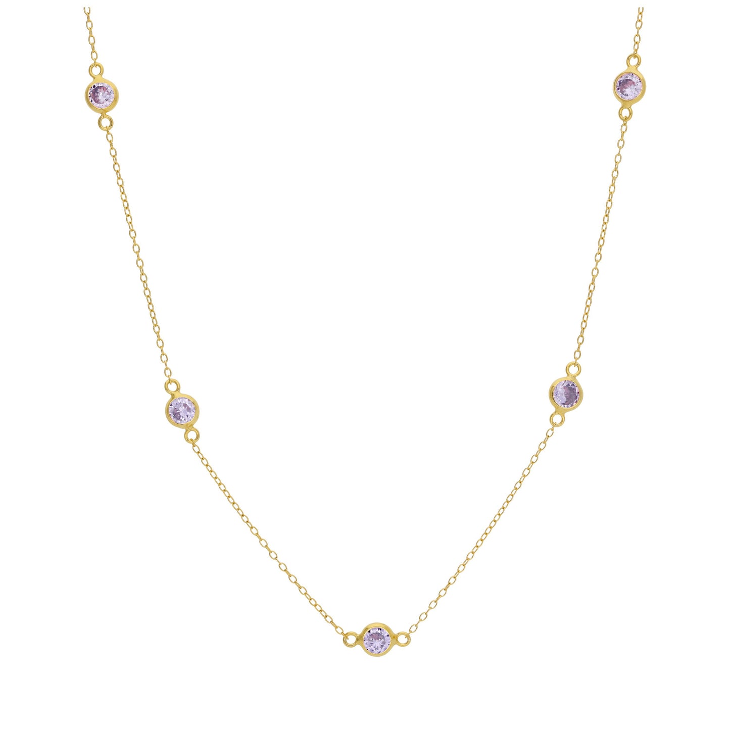 Gold Plated Sterling Silver Multi Alexandrite CZ Rub Over Necklace