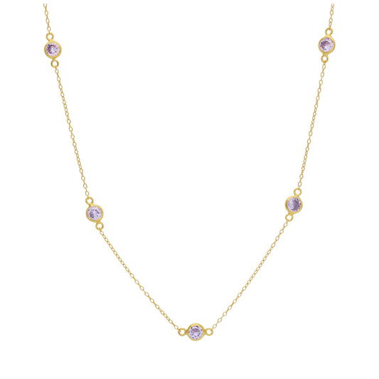 Gold Plated Sterling Silver Multi Alexandrite CZ Rub Over Necklace
