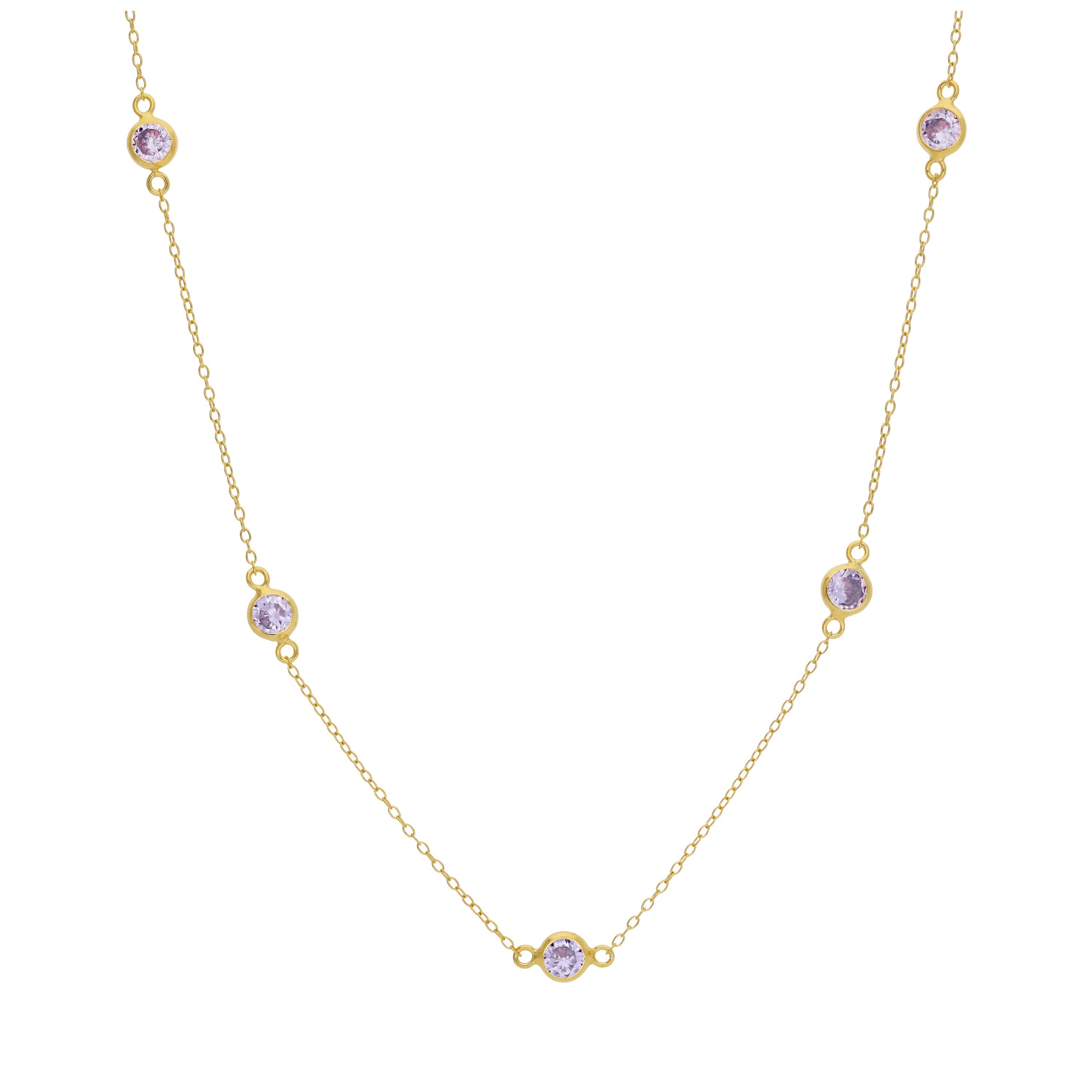 Gold Plated Sterling Silver Multi Alexandrite CZ Rub Over Necklace